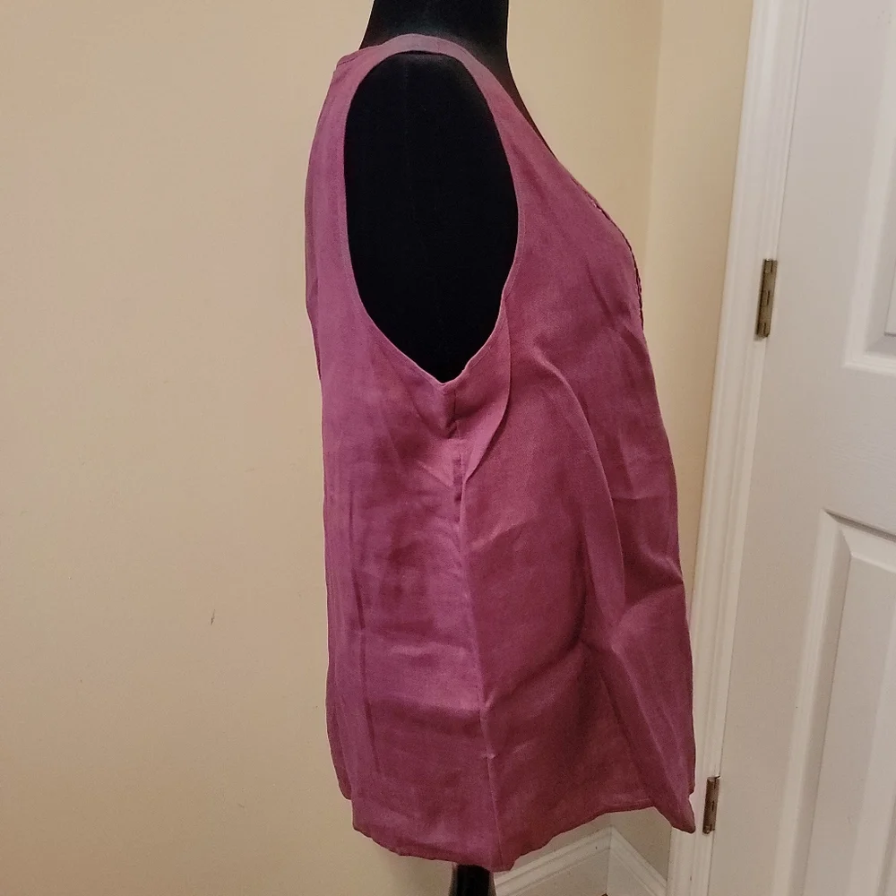 J. Jill 100% Linen Embroidered and Pleated Relaxed Fit Purple Tank Size L - Picture 3 of 8